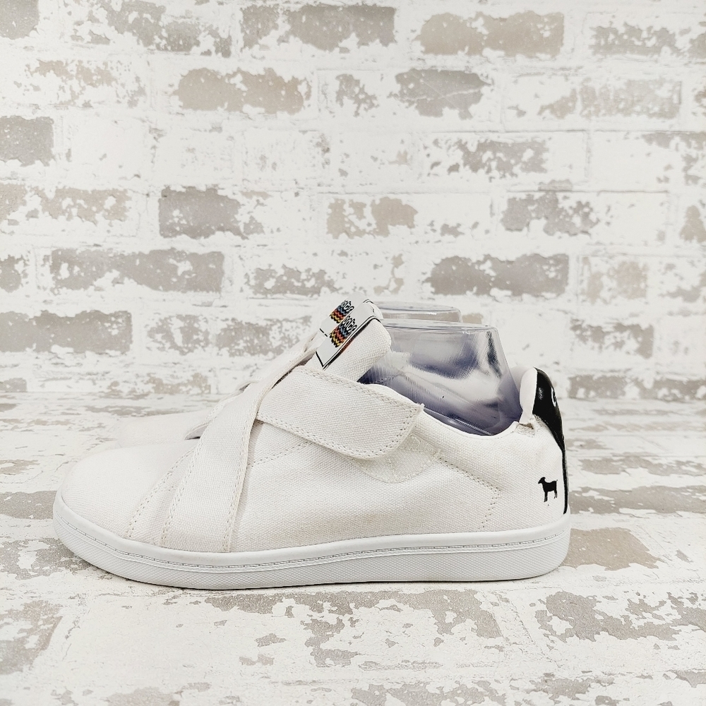 NEW GOATS Women's The 717 White Black Canvas Hook & Loop Sneakers Shoes W284